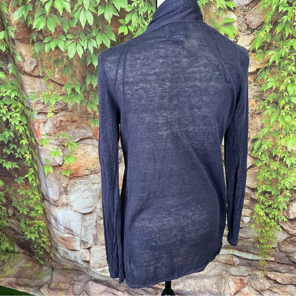 RACHEL ZOE Sheer Linen Periwinkle Blue Open Front Cardigan with Shawl Co… - Picture 4 of 10